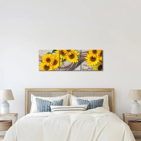 Obraz - Świecące kwiaty słonecznika (z zegarem) (90x30 cm)