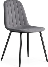 Welurowe krzesło tapicerowane pikowane Ciemny Grafit LUMO Czarne nogi
