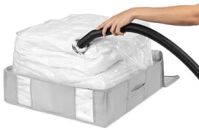 Tekstylny pojemnik do przechowywania ubrań próżniowy/usztywniany 56x56x16,5 cm Granit – Compactor
