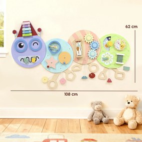 AIYAPLAY Zabawka ścienna 7-w-1, ksylofon, zębatki, design gąsienicy, MDF, 108 cm, kolorowy