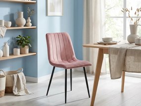 Różowe krzesło do kuchni LAVA aksamitne z czarnymi nogami