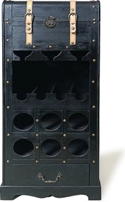 Stojak na butelki z szafką z drewna sosnowego i MDF - dł.43 x wys.100 cm - Czarny - CAVINA