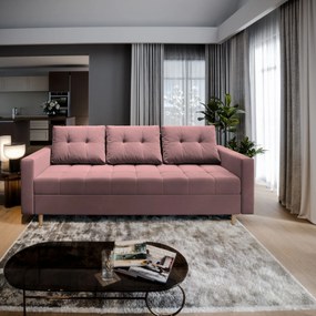 Masseno Sofa MILO z funkcją spania i pojemnikiem na pościel, Rozkładana sofa - Pudrowy róż, KRONOS 27
