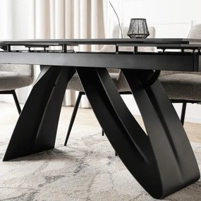 Stół Rozkładany Prostokątny DEVON 160-220 cm Ceramiczny Czarny Marmur/Czarny Glamour