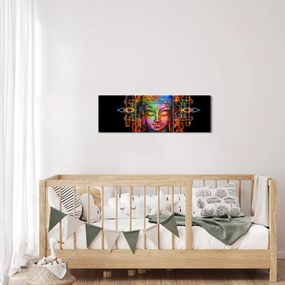 Obraz - Popiersie Buddy w neonowych kolorach (z zegarem) (90x30 cm)
