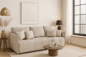 Jasnobeżowa tapicerowana sofa rozkładana E1-W40