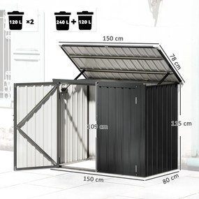 Outsunny Skrzynia na Kosze na Śmieci na 2 Pojemniki z Pokrywą, Zamknięciem i Ochroną, Ciemnoszary | Aosom PL
