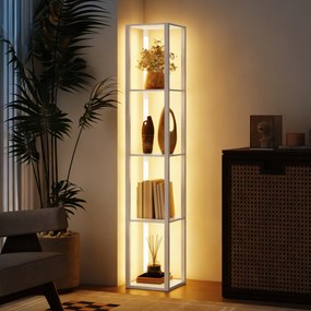HOMCOM Lampa stojąca LED z półkami, nowoczesna ściemniana lampa stojąca z 3 poziomami jasności i przełącznikiem nożnym, biały | Aosom PL