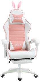 Vinsetto Gamingowy Fotel Ergonomiczny z Podparciem Lędźwiowym, Podnóżkiem i Zabawnymi Uszami Królika, Poduszką, Różowy