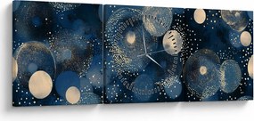 Obraz - Niebiesko-złote pierścienie (z zegarem) (90x30 cm)