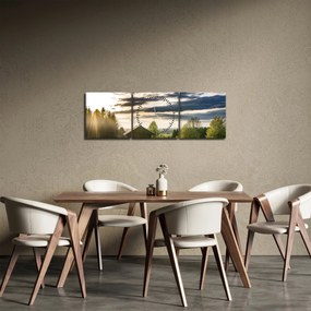 Obraz domku na łące (z zegarem) (90x30 cm)