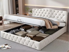 Łóżko 140x200cm z ekoskóry - z regulowanym wezgłowiem - Białe