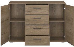 Komoda Dwudrzwiowa z Szufladami Drewniana do Salonu VORTE 135 cm Dąb lefkas Nowoczesna