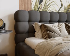 Emporius Parlas Bis łóżko 160x200 z pojemnikiem, łóżko tapicerowane do sypialni - gruba pianka, stelaż, tkanina aksamitna, ciemny szary (Amor Velvet 4321)