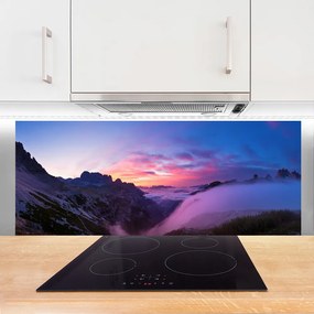 Panel Szklany do Kuchni Wschód Słońca w Zamglonych Szczytach