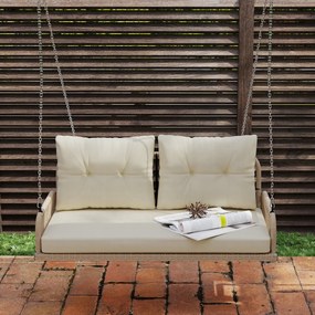 Outsunny Huśtawka Ogrodowa 2-osobowa z Rattanu z Poduszkami do 240 kg 115 x 66 x 44 cm Beżowa