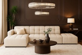 Narożnik z pufą lewostronny Bergamo B – tkanina Raven 24 kremowa, 341×166×70 cm