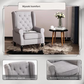 HOMCOM Elegancki Fotel Uszak z Pikowaniem i Drewnianymi Nogami w Kolorze Szarym