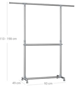 SongmicsHome Stojak na ubrania dwupoziomowy JASON, 93x49x113-198cm, srebrna