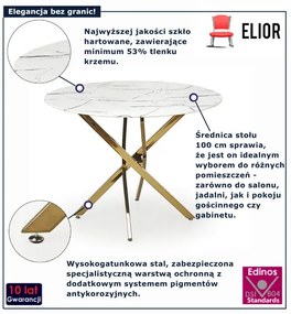 Okrągły szklany stół biały marmur + złoty F6-L46