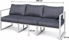 Aluminiowa sofa ogrodowa Marinel z poduszkami na oparciu i siedzisku w kolorze szarym