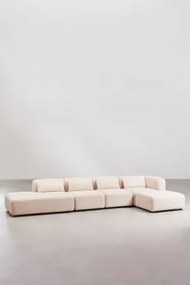 Modułowa Sofa Narożna 4-częściowa Z Lewym Szezlongiem I Pufem Fogler Tkanina Baranek Boucle Kremowy Beż - Sklum