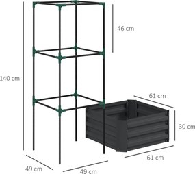 Outsunny Grządka z kratą podporową, skrzynka z podporą, otwarte dno, odporna na warunki pogodowe, 61 cm x 61 cm x 140 cm, ciemnoszary | Aosom PL