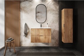 Szafka łazienkowa FLOW 80 cm dąb craft złoty z blatem