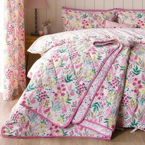 Różowa narzuta pikowana 220x230 cm Tilly Floral – Catherine Lansfield