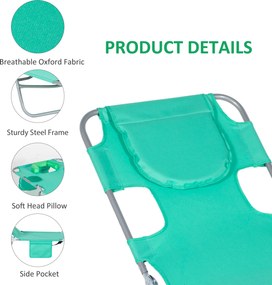 Outsunny Leżanka ogrodowa z wyściełanym otworem na twarz, leżak do masażu na zewnątrz, boczna kieszeń, tkanina, metal, Zielony