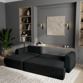 Masseno Narożnik SENTI z funkcją spania i pojemnikiem na pościel Narozniki L, Rozkładana sofa - Czarny, KRONOS 07