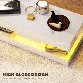 HOMCOM Stół do salonu z szufladami i lampkami LED, nowoczesny stół do kanapy z otwartą półką, stół kawowy, płyta wiórowa, Biały