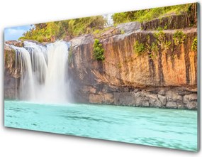 Panel Szklany do Kuchni Jezioro pod Górskim Wodospadem