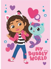Różowy polarowy koc dziecięcy 100x150 cm Gabby's Dollhouse "Bubbly World" – Jerry Fabrics