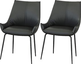 Krzesła do jadalni komplet 2 szt. - skóra - czarny - PERKO