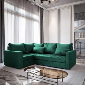 Masseno Narożnik LIRENO z funkcją spania i pojemnikiem na pościel Narozniki L, Rozkładana sofa - Butelkowa zieleń, KRONOS 19