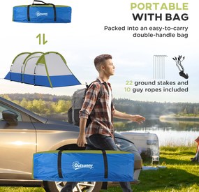 Namiot kempingowy Outsunny dla 3 osób, z hakiem na latarnię, trzema wejściami, wodoodporny, zielony