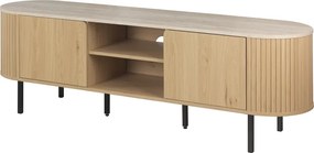 Owalna szafka RTV do salonu ryflowana Fabia 160 cm, dąb/trawertyn