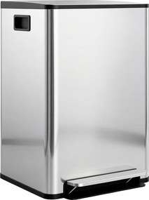 HOMCOM Kosz na śmieci z 2x30 l komorami, pokrywa Soft-Close, odporny na odciski, stal nierdzewna, srebrny | Aosom PL
