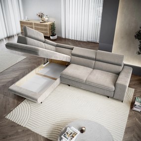 Masseno Narożnik VELISS z funkcją spania i pojemnikiem na pościel Narozniki L, Rozkładana sofa - Jasnoszary, CASTEL 80