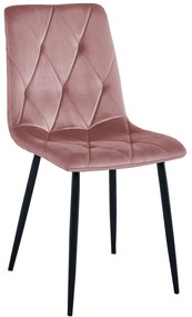 Różowe krzesło do kuchni LIBRA aksamitne z czarnymi nogami