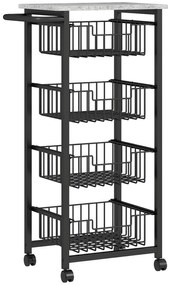 HOMCOM 4-poziomowy wózek kuchenny na kółkach, mobilny wózek do serwowania, wózek kuchenny z 4 stalowymi koszami, wózek do serwowania