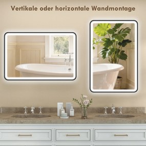 HOMCOM 90 x 60 cm lustro łazienkowe LED, światła, 3 kolory, ściemnialne, funkcja pamięci, poziomo i pionowo, czarne