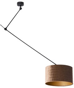 Lampa wisząca czarna z aksamitnym abażurem o wzorze krokodylej skóry 35 cm - Blitz klasyczny/Antyczny Oswietlenie wewnetrzne