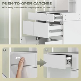 HOMCOM Toaletka, stolik do makijażu z dużym lustrem, 4 szuflady, 3 otwarte przegrody, 2 szafki, MDF, Biały