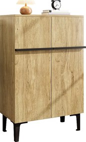 Nowoczesna szafka na buty do przedpokoju - 60 x 34,5 x 95 cm - z 2 drzwiami + regulowane półki - płyta wiórowa - kolor naturalny