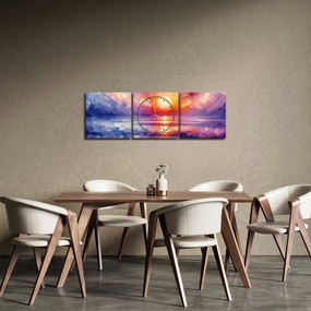 Obraz - Kolorowy artystyczny zachód słońca (z zegarem) (90x30 cm)