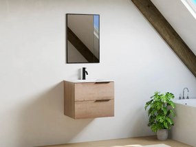 Szafka łazienkowa wisząca  z umywalką do zabudowy - Jasny naturalny - 60 cm - NISAYA