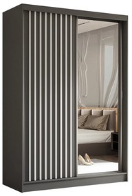 Szafa przesuwna - Lameo z lustrem 150 cm, grafit | lamele biały mat