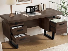 Proste biurko 135×54 cm - 3 ciche szuflady - przestronny blat - brązowy + czarny